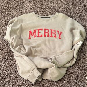Fruit of the Loom Beige Sweatshirt with Red 'Merry' Print